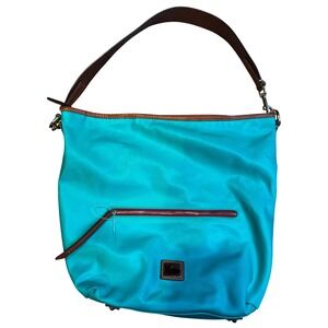 Dooney Bourke Teal Nylon‎ Leather Trim Hobo Shoulder Bag Purse